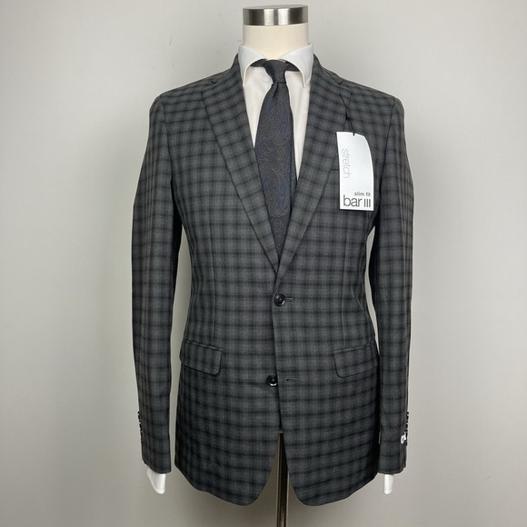 Bar III Mens Slim-fit Suit Jacket Blazer 36S Brown Check E091429